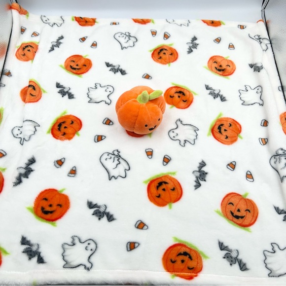 Little Me Pumpkin Halloween Lovey Security Blanket Bats Ghosts Candy Corn Plush - Picture 2 of 5